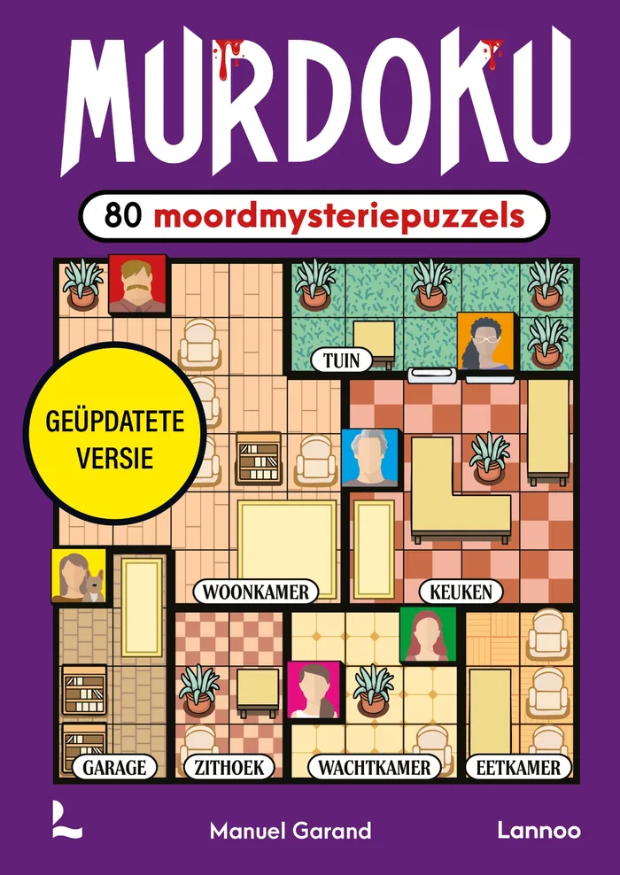 De cover van Murdoku deel 1, met een puzzelraster in de vorm van een plattegrond met woonkamer, keuken en tuin